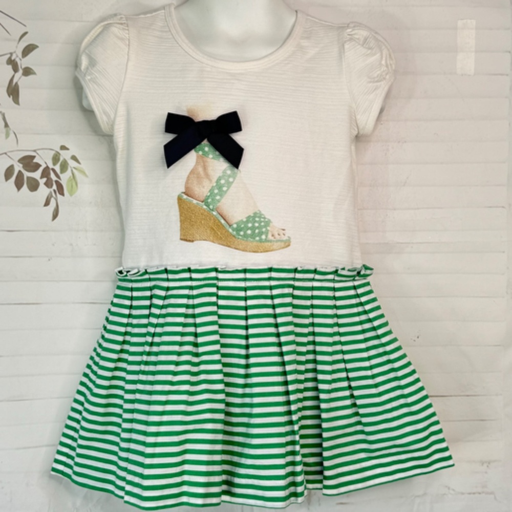 Periwinkle Girls Toddler Ivory Green SS Pleated Skirt Heel Applique Dress Sz. 3